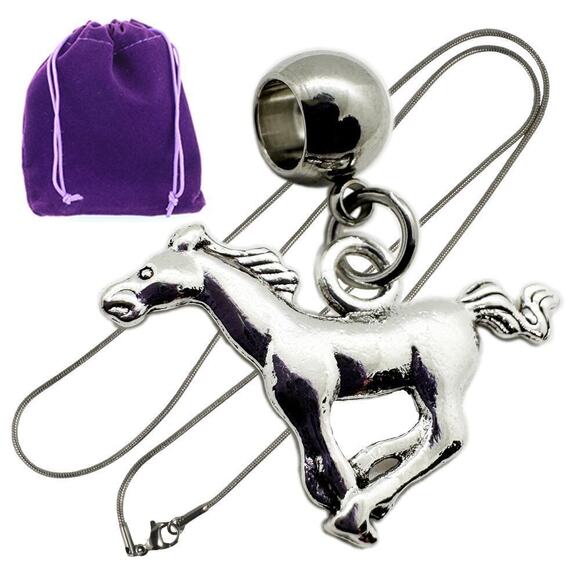 Horse Galloping Running Charm Necklace Pendant - Picture 1 of 7